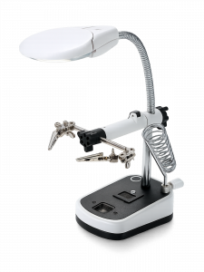 Третья рука для пайки с подсветкой , универсальный держатель на подставке с лупой 2 руки OT-INL44